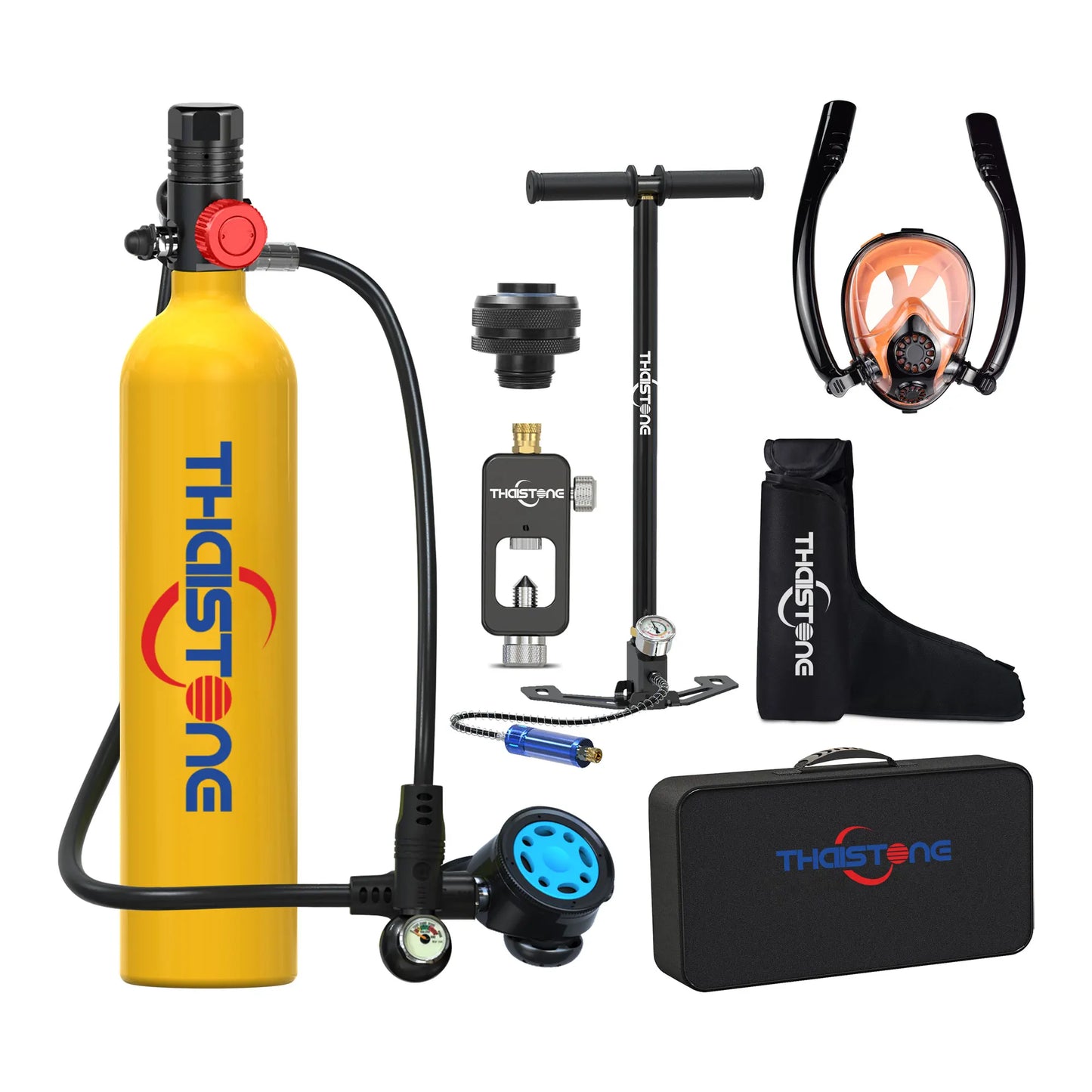Thaistone 1L Diving Snorkeling Oxygen Cylinder Scuba Tank+Diving Mask+Scuba Adapter+Manual Air Pump