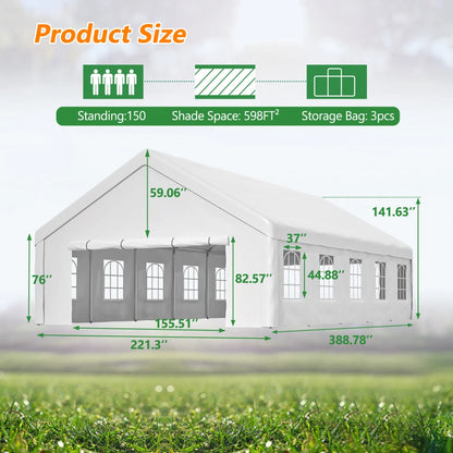 20x32 FT Party Tent with 3 Storage Bags & Removable Sidewalls, Outdoor Canopy Gazebo for Camping Garden Wedding BBQ Commercial