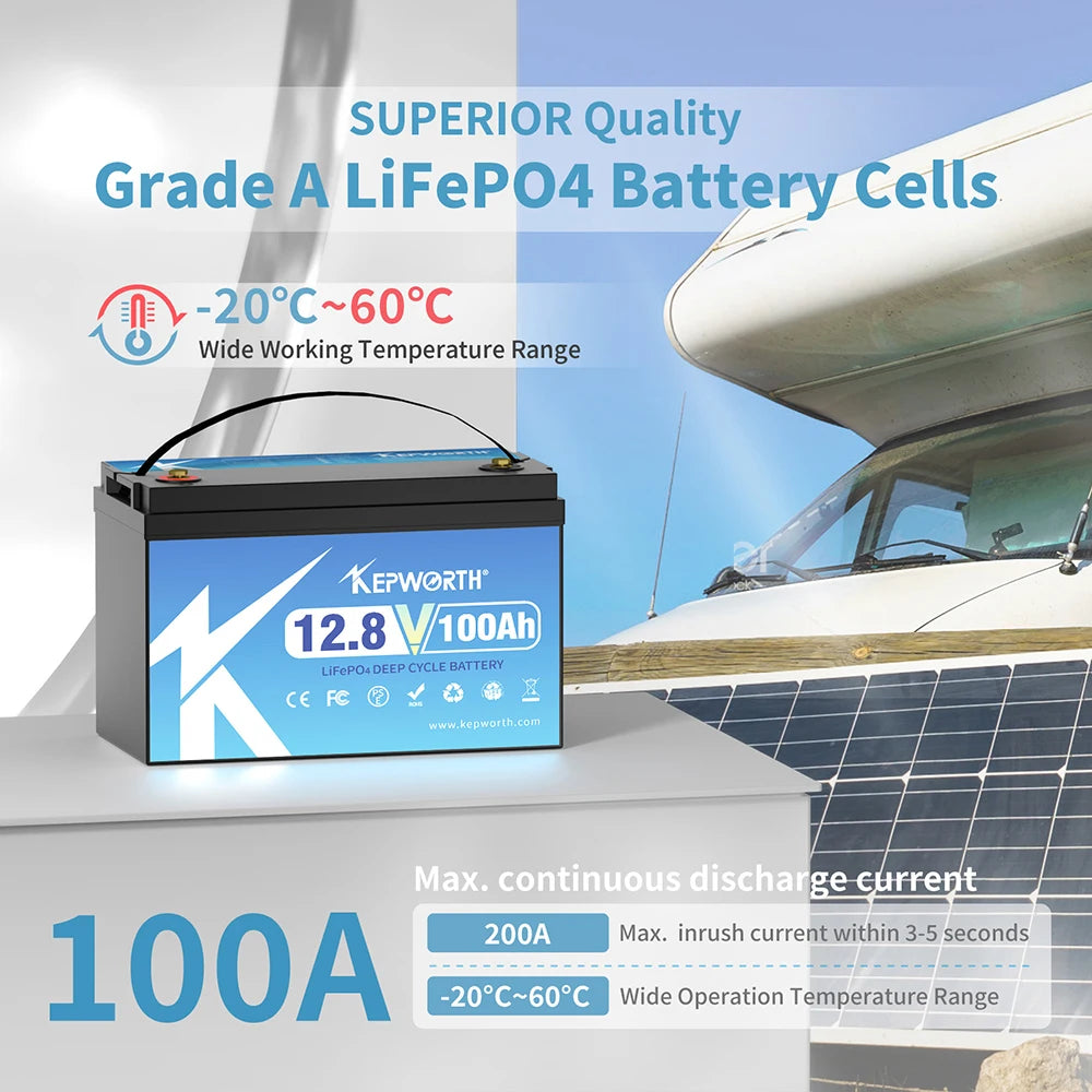 New 12V 100Ah Lithium Iron Phosphate Battery Upgraded BMS 6000 Cycles For RV Campers Golf Cart Off-Road Off-Grid Solar Wind