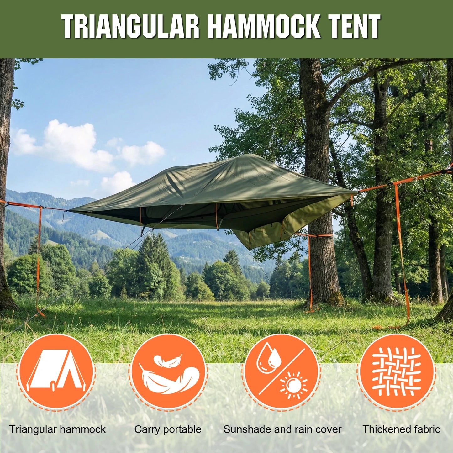 Camping Hammock with Mosquito Net & RainFly 2-Person Tree Tent Hammock 660 LBS Load Capacity for Outdoor Backpacking Hiking