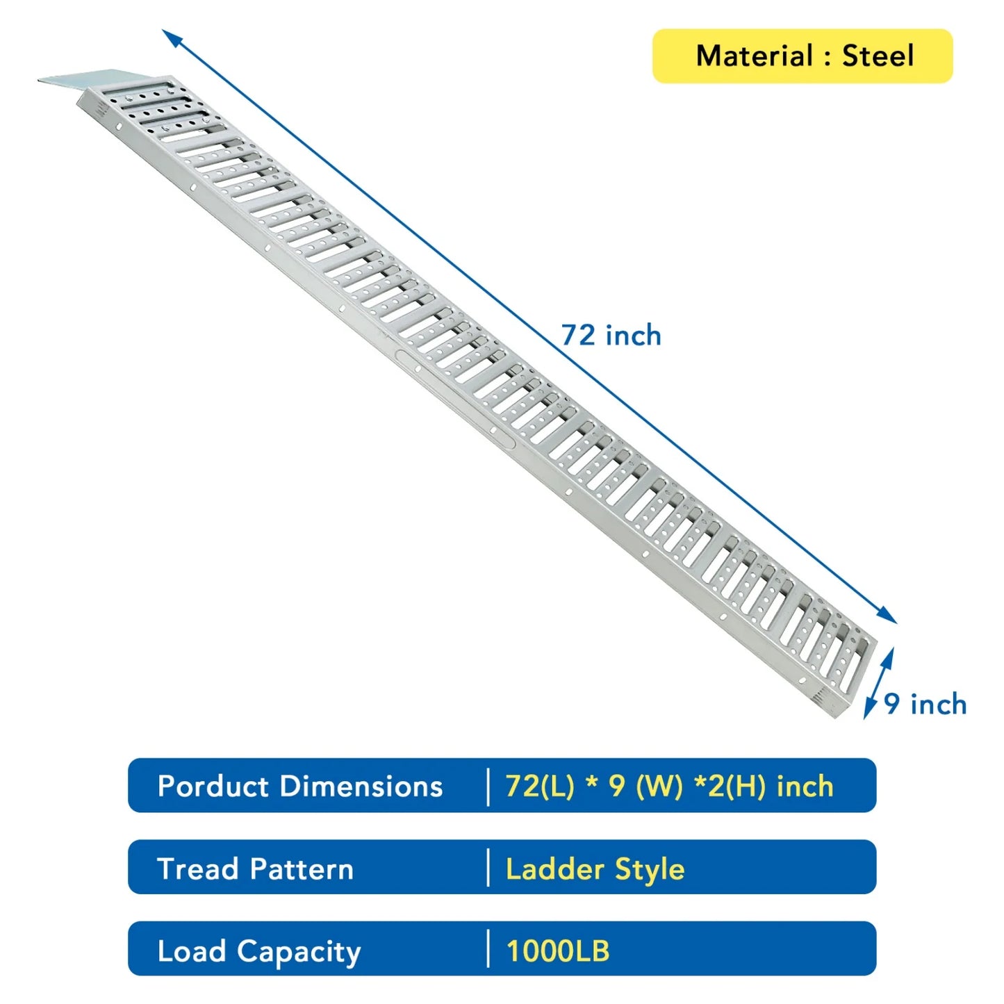 72" x 9" Heavy-Duty Loading Ramps (Set of 2)-1000 lbs Total Capacity with Anti-Slip Surface, for Motorcycles, ATVs,Lawn Mower