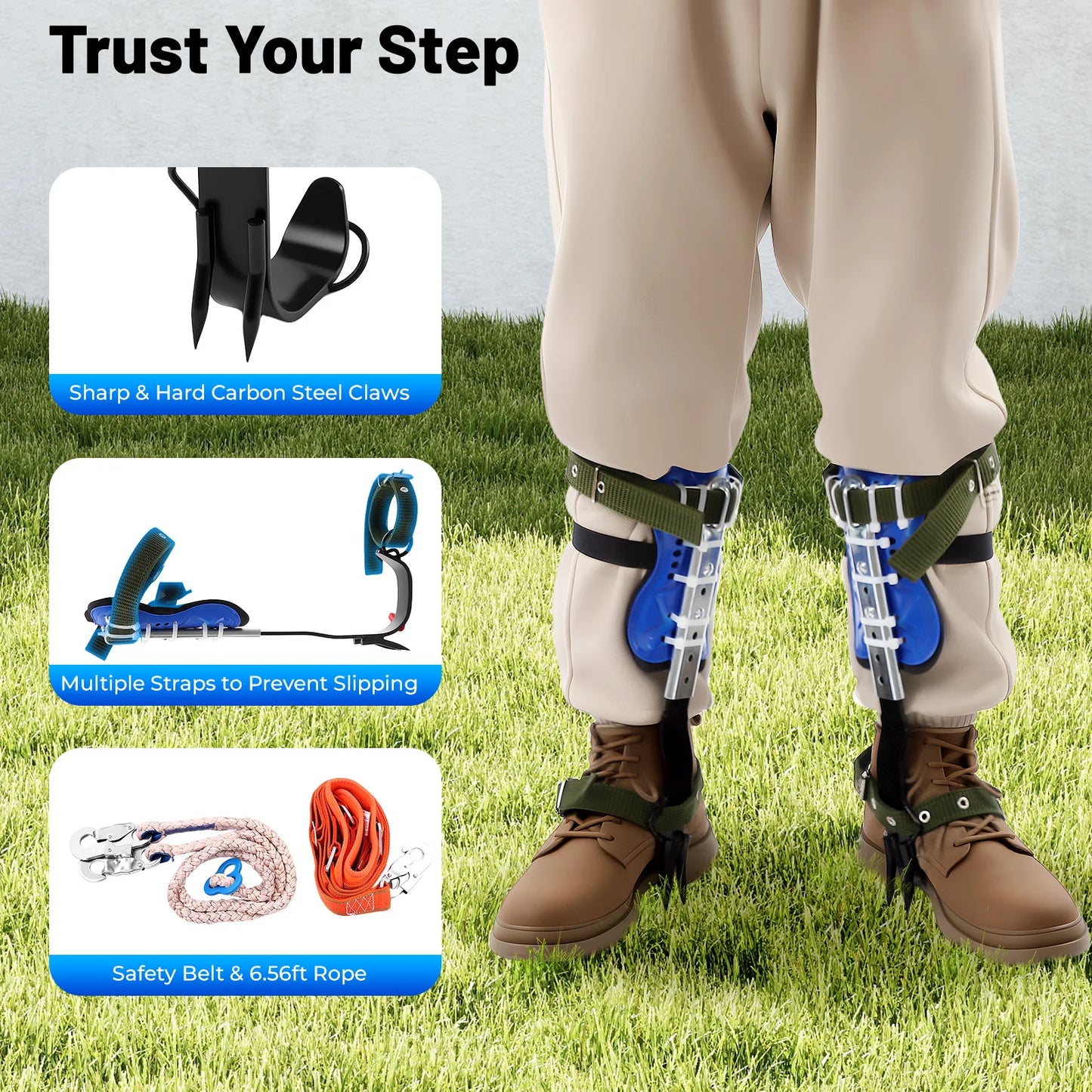 Heavy-Duty Tree Climbing Gear Adjustable Climbing Gaffs with Safety Harness Professional Arborist Tool for Fruit Picking Hunting