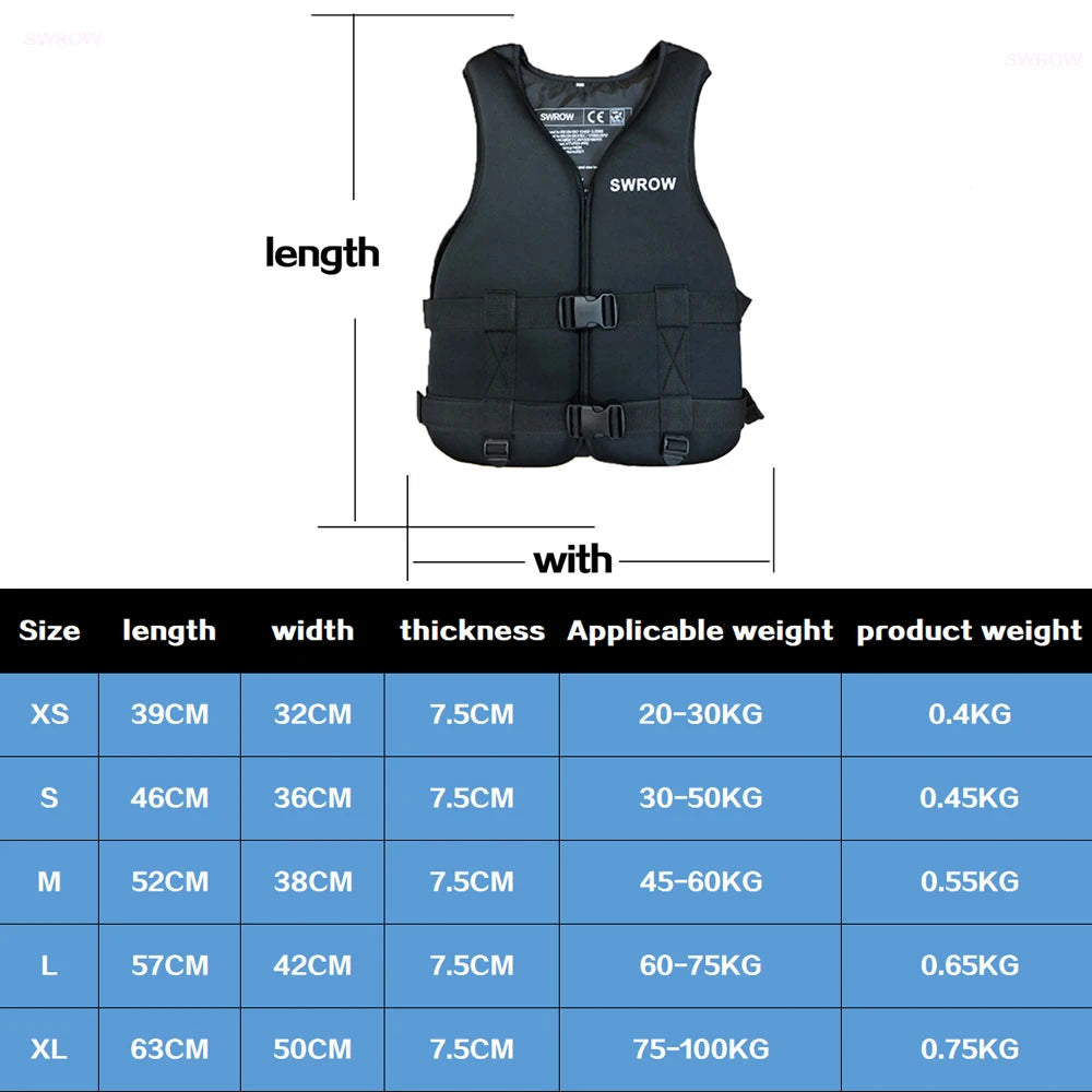 Neoprene Life Jacket for Adults and Children, Water Sport, Buoyancy, Life Vest, Swim Boating, Motorboat Driving Vest, Drifting