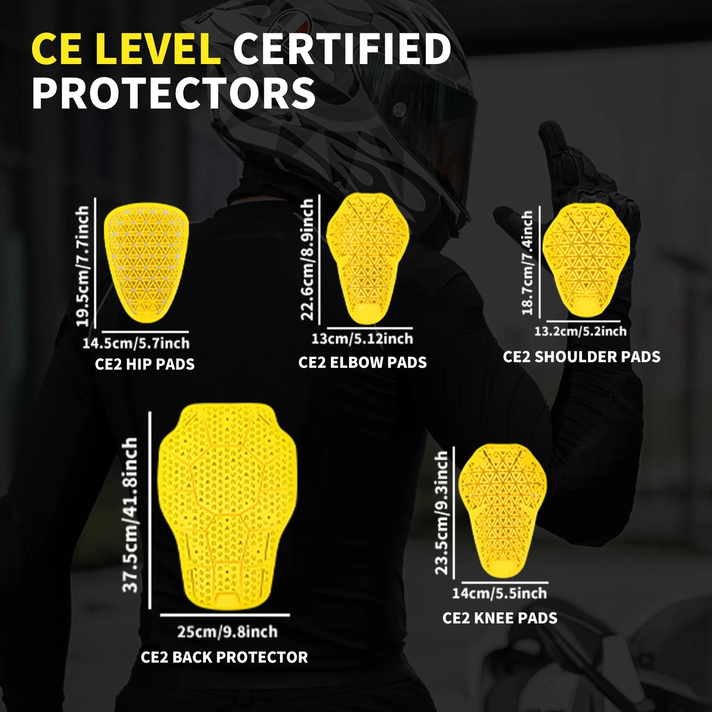 WOSAWE CE Class II Certified Protective Gear For Motorcycle Jacket Back/Knee/Elbow/Hip Protector Rider Armor Spine Pads