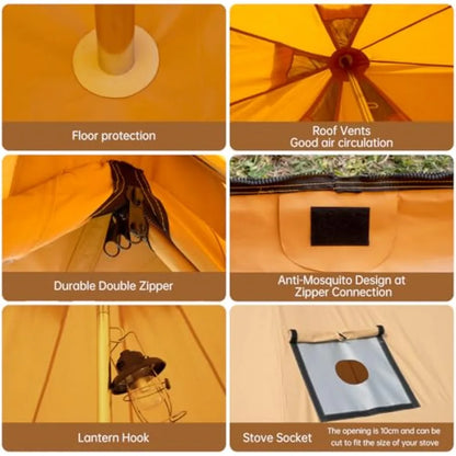 Cotton Canvas Bell Tent with Stove Jack Roomy Yurt for Family Glamping Camping 4 Season Tent with Zipped Removable Floor