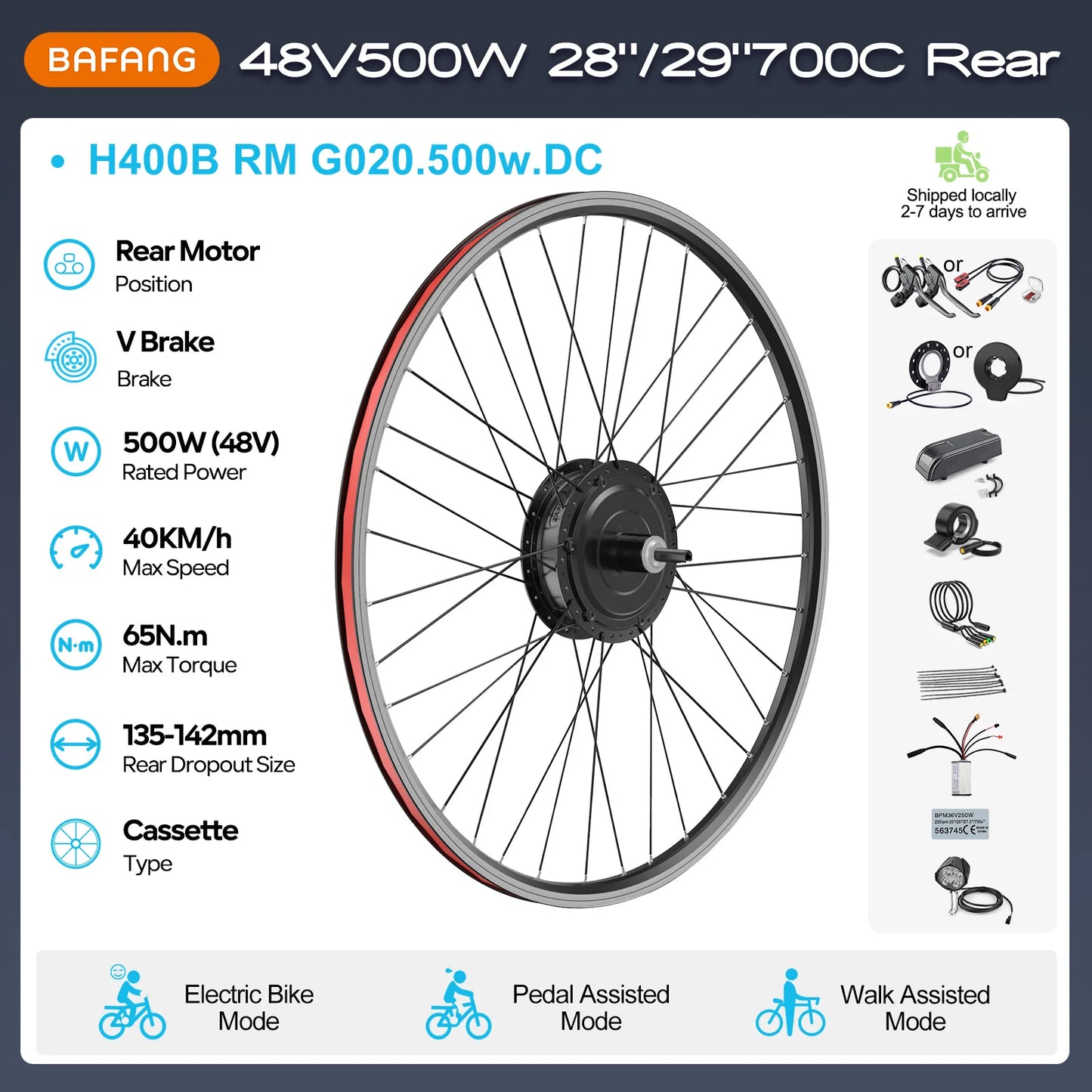 [US Direct ] Bafang 48V 500W 750w Wheel Hub Motor V-Brake Front & Rear Drive Electric Bicycle Conversion Kits 8fun eBike Engine