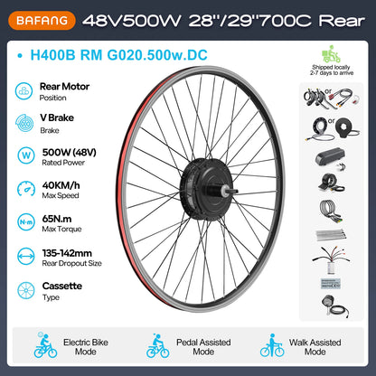[US Direct ] Bafang 48V 500W 750w Wheel Hub Motor V-Brake Front & Rear Drive Electric Bicycle Conversion Kits 8fun eBike Engine