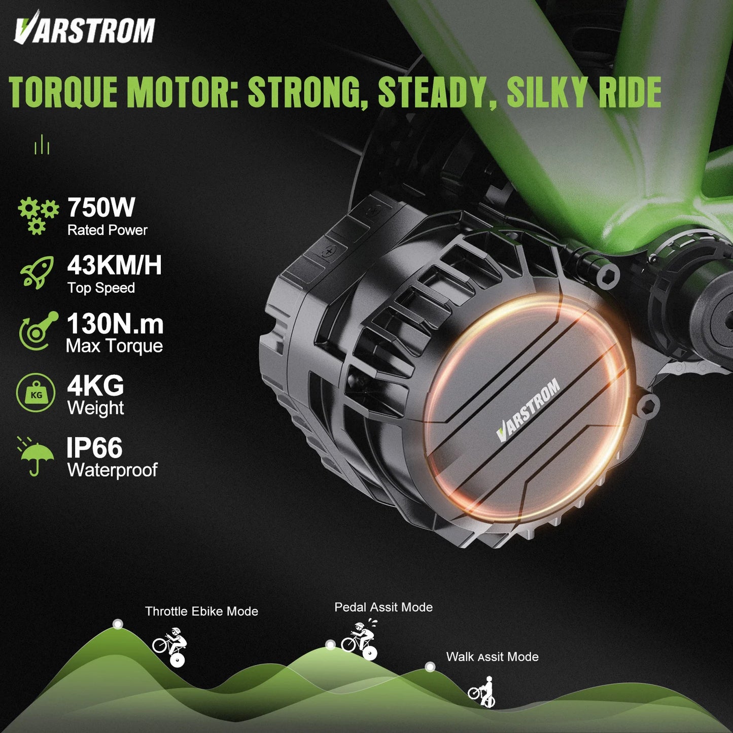 Varstrom 750W Mid Motor Kit Torque Sensor Drive VSM01 48V 36V eBike Engine Electric Bicycle Conversion Kit with 13 24Ah Battery