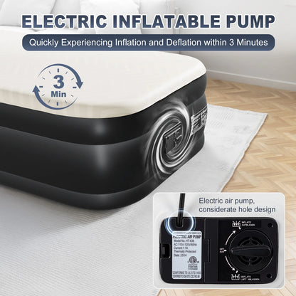 Twin Air Mattress with Built-In Pump, 18in Foam Topper Blow up Mattress, Quick Inflation/Deflation Inflatable Mattress