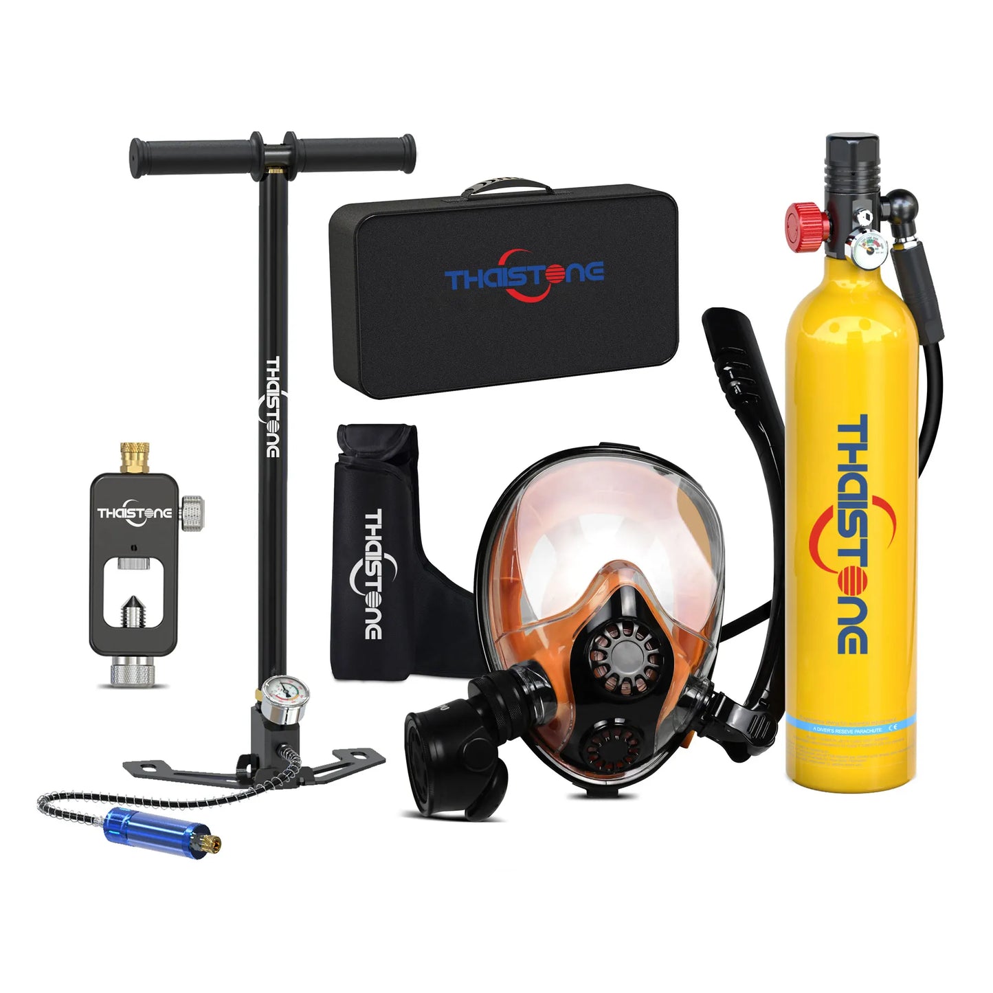 Thaistone 1L Diving Snorkeling Oxygen Cylinder Scuba Tank+Diving Mask+Scuba Adapter+Manual Air Pump