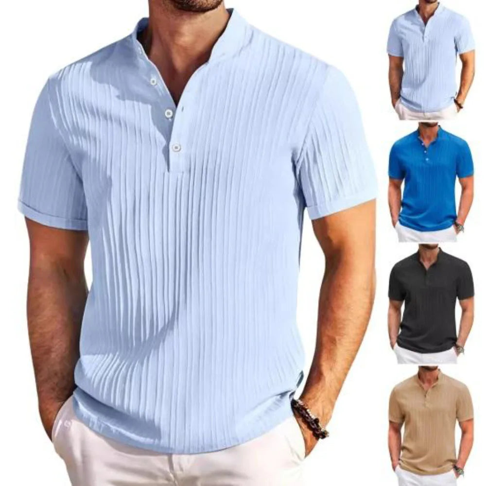 2026 Summer New Men's quick-drying Shirts Striped Jacquard Shirt Breathable Casual Comfortable Stylish Casual Short-Sleeved Top