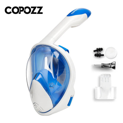 COPOZZ Full Face Scuba Diving Mask Anti Fog Goggles With Camera Mount Underwater Wide View Snorkel Swimming Mask For Adult Youth