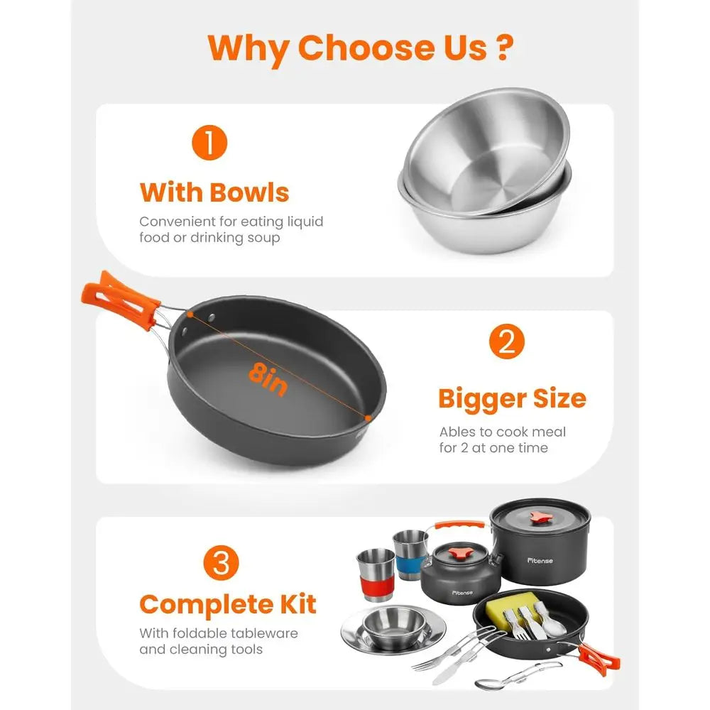 21Pcs Camping Cookware MKit or 2, Lightweight Camping Kitchen Pots and Pans Set, Portable Cooking entials or Backpacking, Hiking