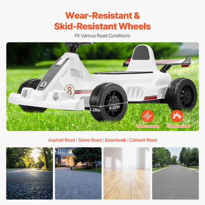 SucceBuy 6V 4.5Ah Electric Pedal Go Kart Portable Outdoor Racing Toys 20000 RPM Motor with LED Headlight&Horn for Kids Boy Gifts
