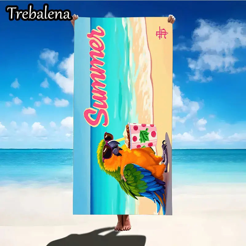 30*60inch Ultra-Soft Beach Towel with Summer Parrot Beach Towel Vibrant Ocean Scene