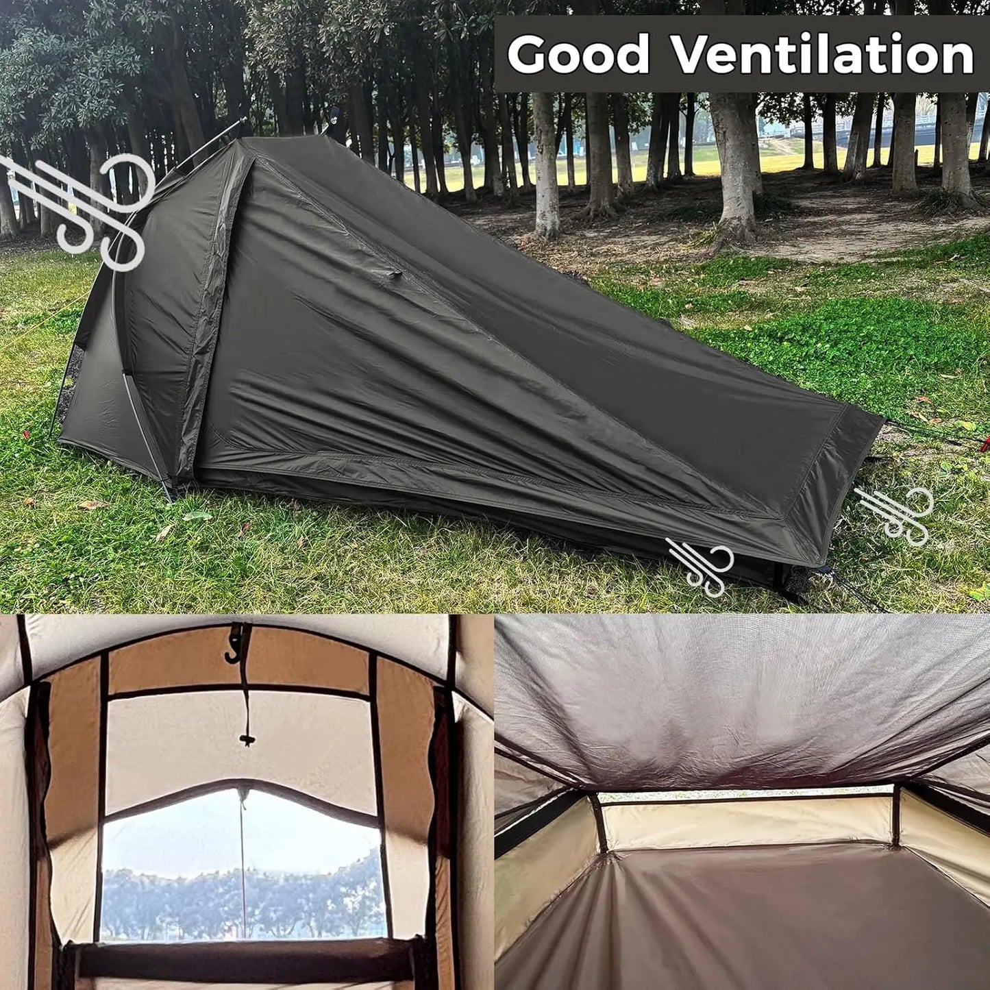 Ultralight One Person Tent with Rainfly, Easy Setup for 3-Season Camping Hiking Backpacking