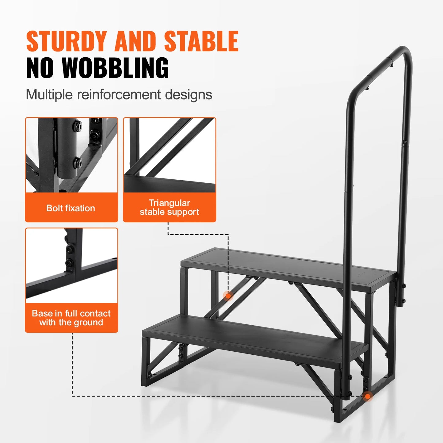 SucceBuy RV Steps 2-Step RV Stairs 440 LBS Load Capacity Thickened Carbon Steel With Handrail Non-Slip Steps for Safe Entry Exit