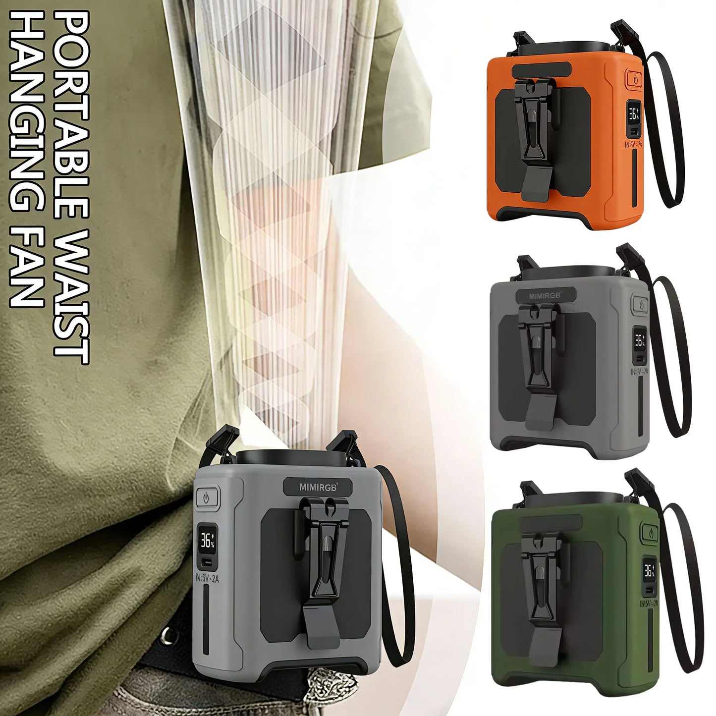10000mAh Portable Mini Waist Fan Wearable Personal Fan 5 Speed USB Rechargeable Waist Clip Fan Mobile Power for Outdoor
