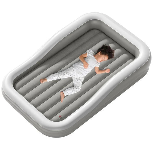 Inflatable Toddler Travel Bed with 3Sided Safety Bumpers, Extra Large Kids Air Mattress, Includes Detachable Mattress, Portable
