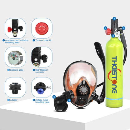 Thaistone 1L Diving Snorkeling Oxygen Cylinder Scuba Tank+Diving Mask+Scuba Adapter+Manual Air Pump