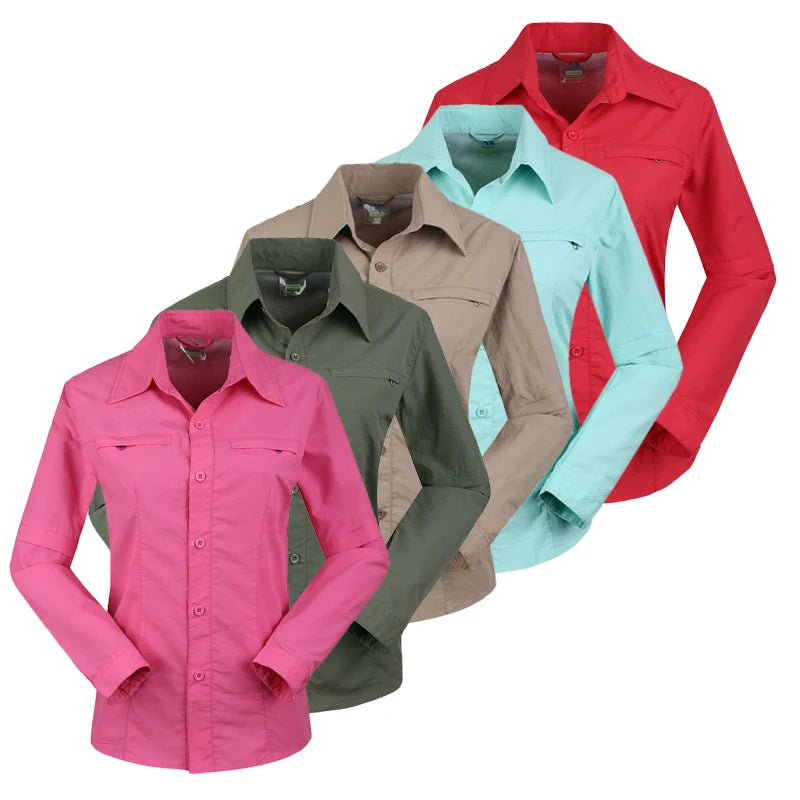 Women Quick Dry Outdoor Shirt Removable Hiking Camping Shirt Pants Summer Breathable Hunting&Climbing Shirt Trousers