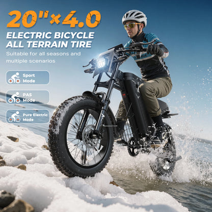 Varun X-Plorer Rapto Adult Dirt Electric Bike, 1000W Peak Power, 48V 20.8Ah, 20" Fat Tire, 28MPH, Ebike UL 2849, 1 Year Warranty