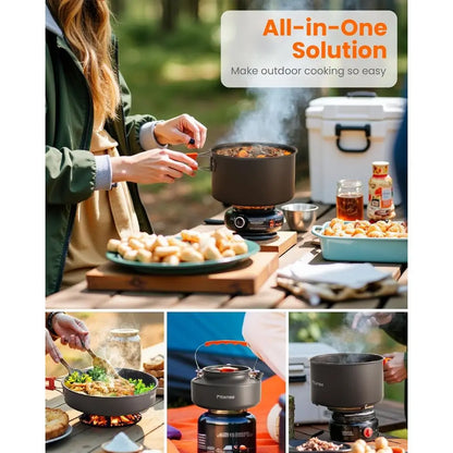 21Pcs Camping Cookware MKit or 2, Lightweight Camping Kitchen Pots and Pans Set, Portable Cooking entials or Backpacking, Hiking