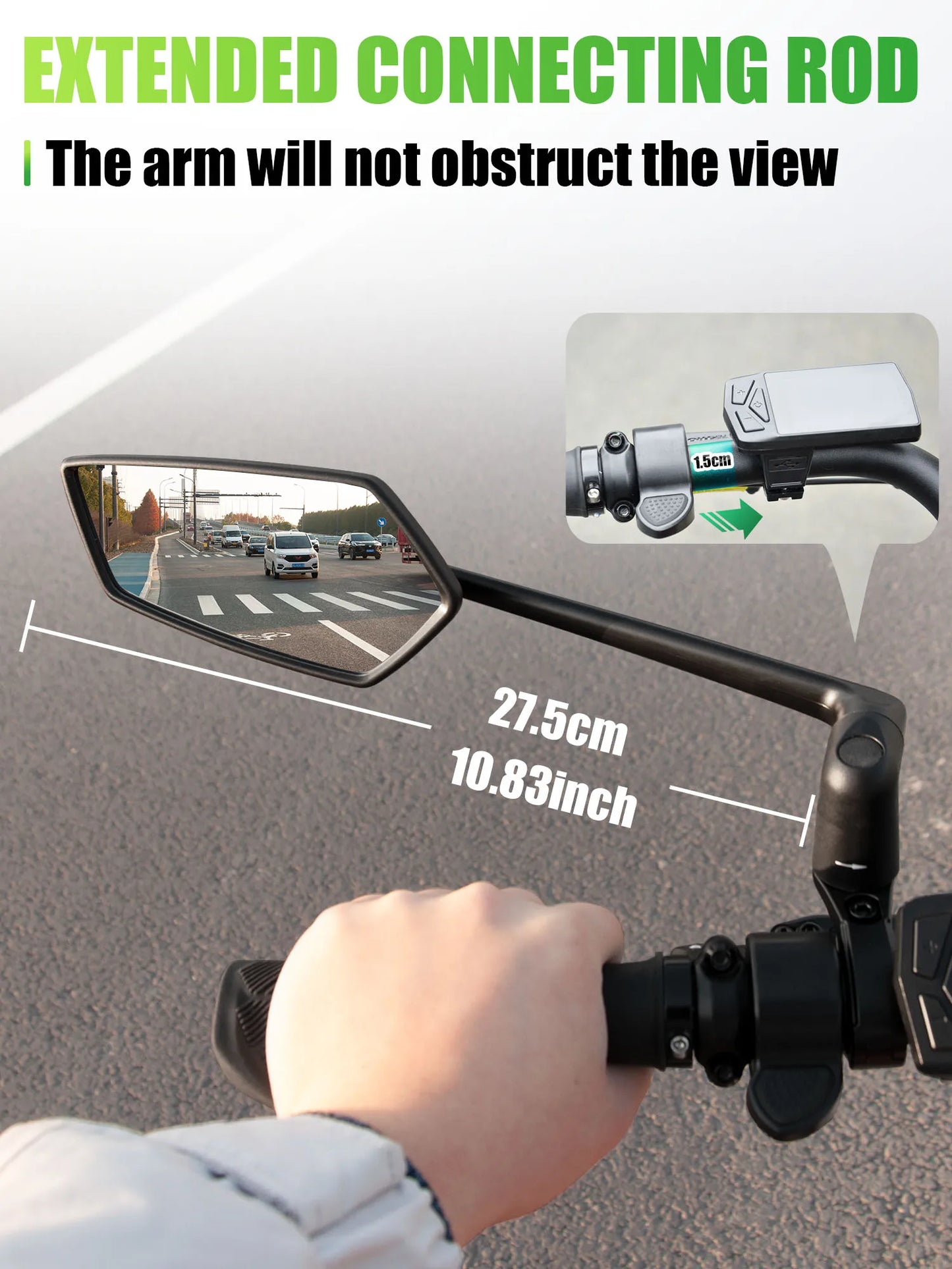 RBRL Wide Angle Bike Mirror Handlebar Ultra Clear Left Right Rearview mirror with Extended Mirror Arm for Electric Scooter
