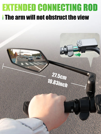 RBRL Wide Angle Bike Mirror Handlebar Ultra Clear Left Right Rearview mirror with Extended Mirror Arm for Electric Scooter