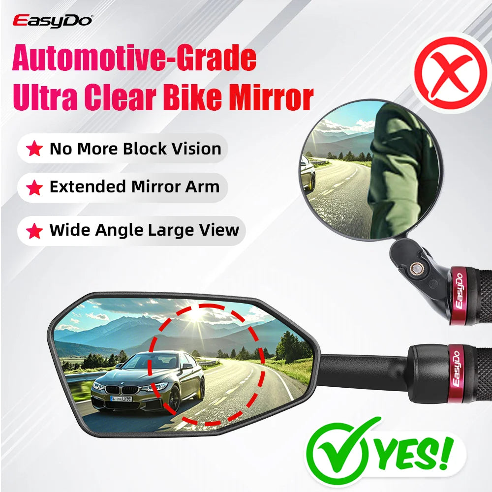 EasyDo Bike Mirror Electric Bike Handlebar Rearview Mirror with 360 Rotatable bike Extended Mirror Arm for Road Mountain Cycling