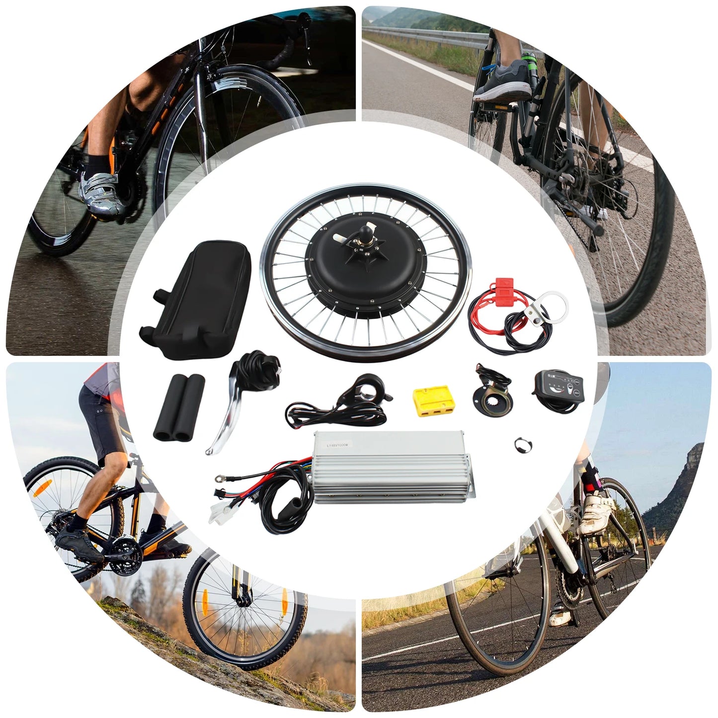 20 Inch E-Bike Rear Wheel Conversion Kit 48V 1000W , E-Bike Conversion Kit w/LED Display and Brushless Controller