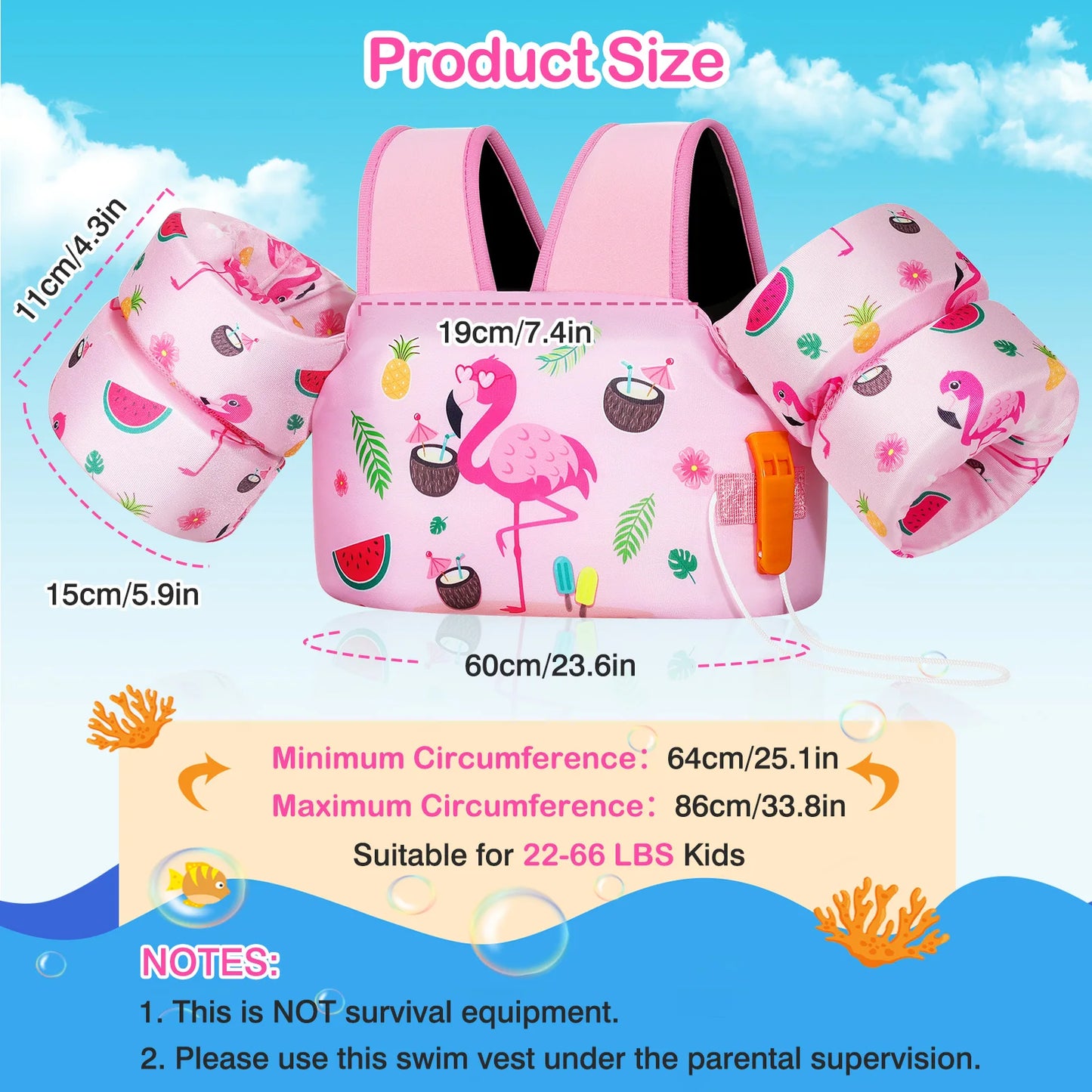 MoKo Toddler Swim Vest for Kids Swim Arm Floaties 30-60 lbs Boys and Girls Cartoon Swimming Water Wings Pool Float Vests Sleeves
