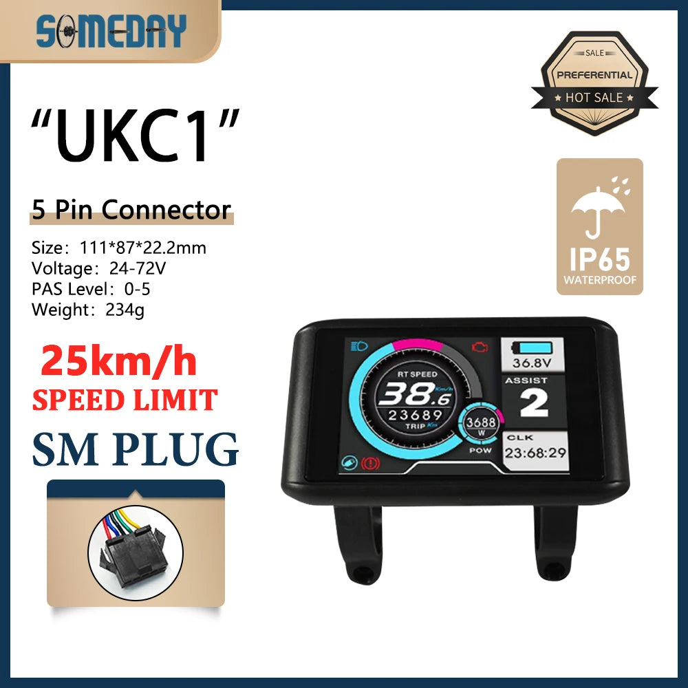 Electric Bike 36V-72V LCD UKC1 Color Display with UART 2 Communication for Electric Bike accessory with SM/Waterproof Connector