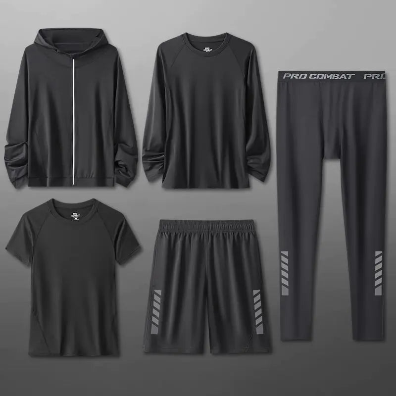 Quick Drying Sports Suits Four Piece Set for Men's Breathable Gym 5 PCS Clothes Tight Fitting Equipment Morning Running Sets