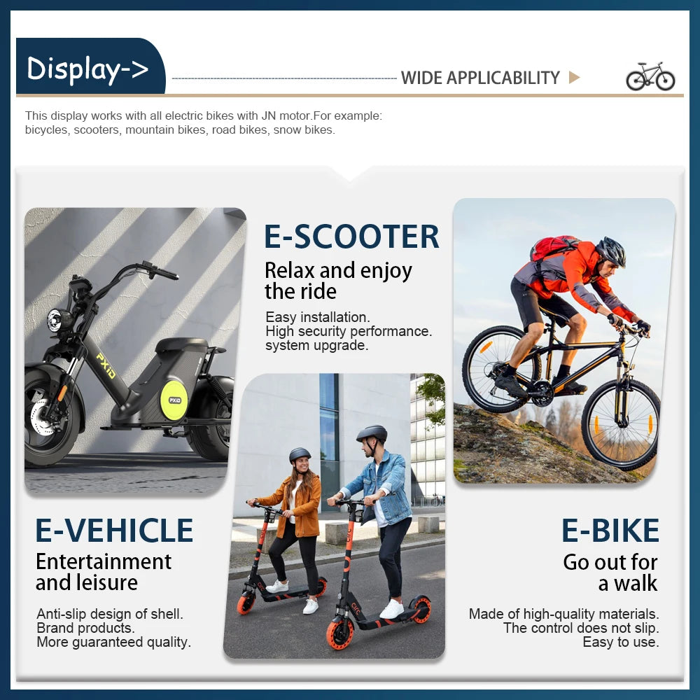 Electric Bike 36V-72V LCD UKC1 Color Display with UART 2 Communication for Electric Bike accessory with SM/Waterproof Connector