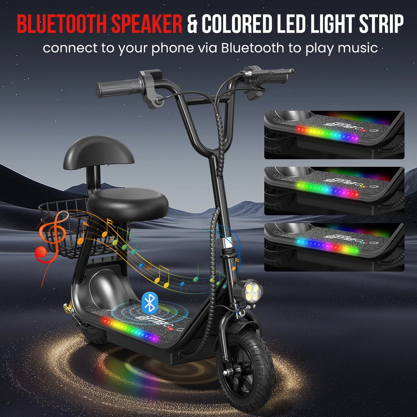 Spacewalk 36V Kids Electric Scooter with Seat,250W Peak Motor,6.2 Miles 11MPH,Foldable Electric Scooter for Kids with 8" Tires