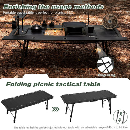 Foldable IGT Camping Table 120KG Load Capacity with Adjustable Height Leg with Carry Bag for Hiking Picnic Fishing Beach