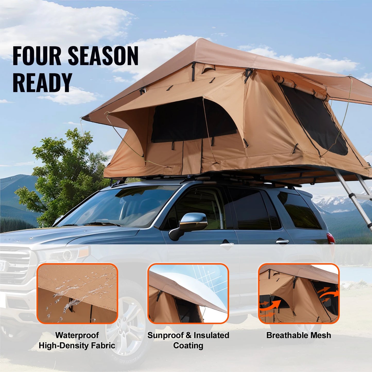 Rooftop Tent Hardshell Folding Tent with Telescopic Ladder