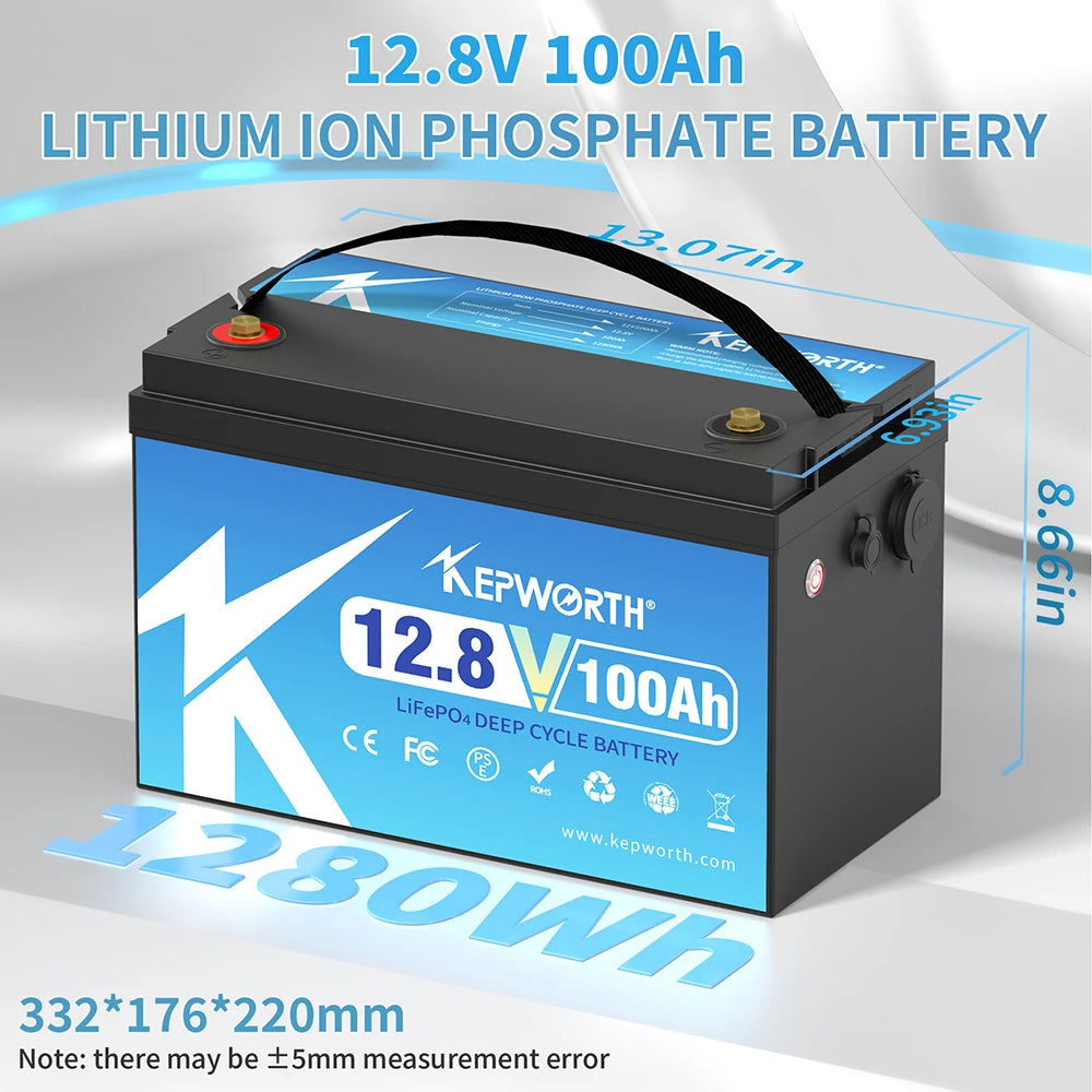 New 12V 100Ah Lithium Iron Phosphate Battery Upgraded BMS 6000 Cycles For RV Campers Golf Cart Off-Road Off-Grid Solar Wind