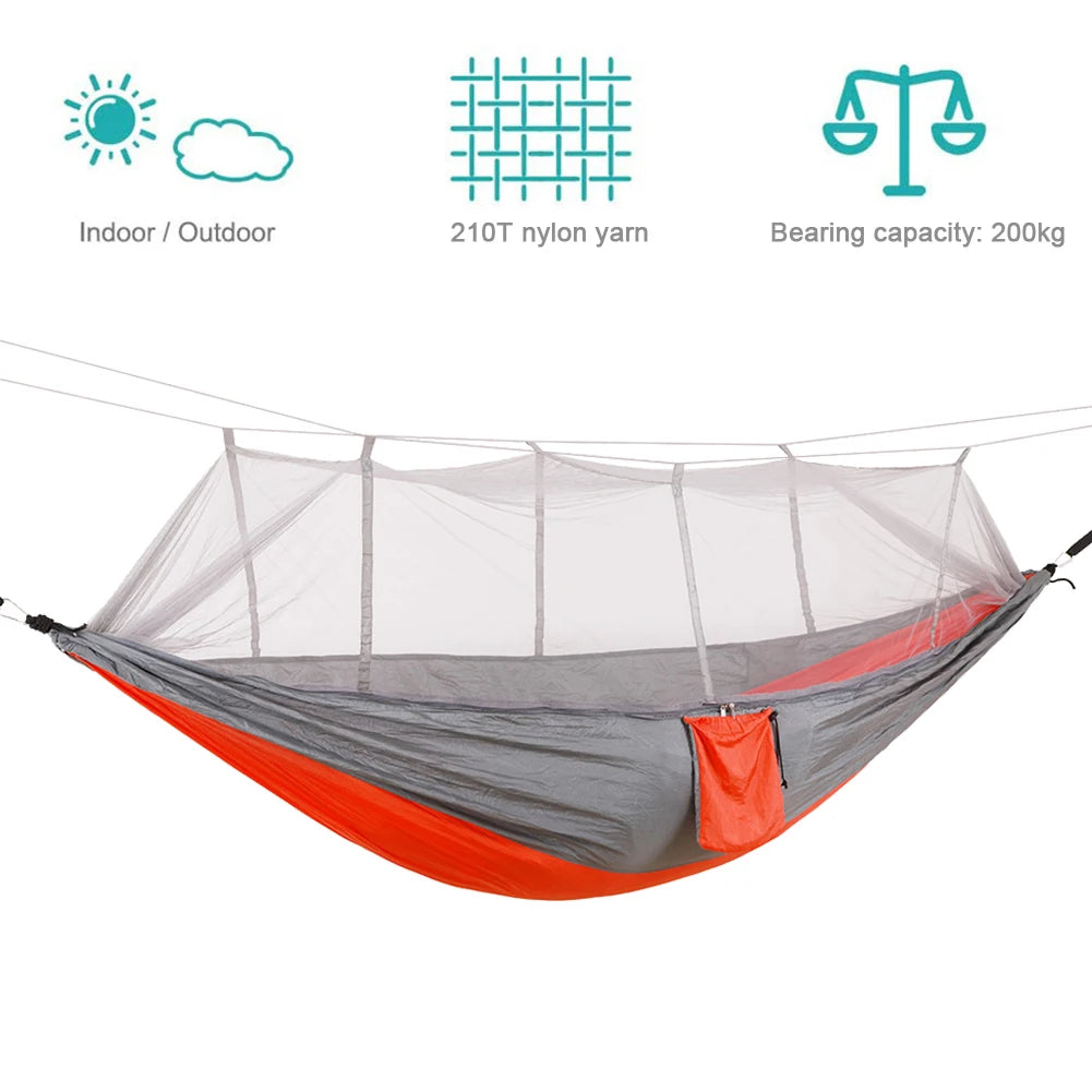 Professional Camping Hammock with Mosquito Net Lightweight Single Hammock Quick-Dry Nylon Swing Hanging Bed for Home Yard Garden