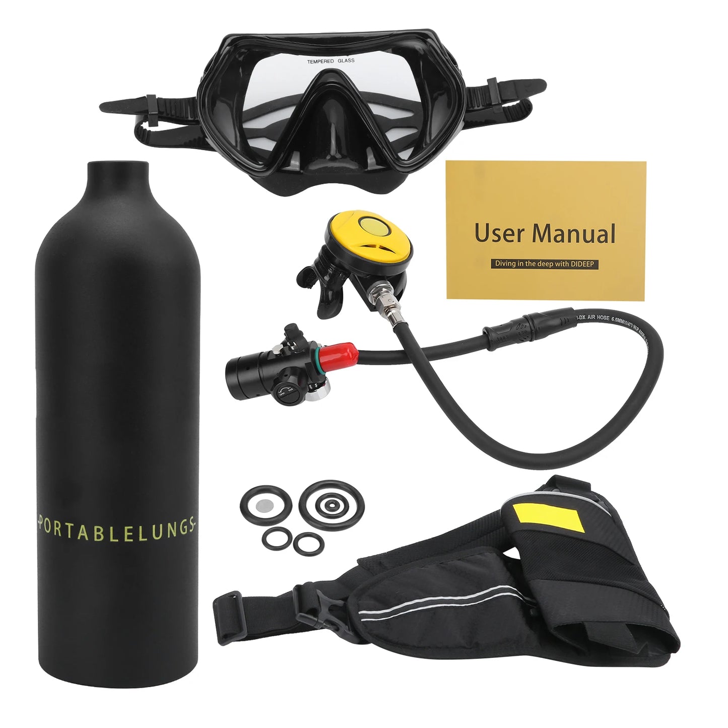 1L   DIDEEP 1L Mini   Diving Set with Breather/Relief Valve//Strap/Diving Goggles Oxygen  Diving Set