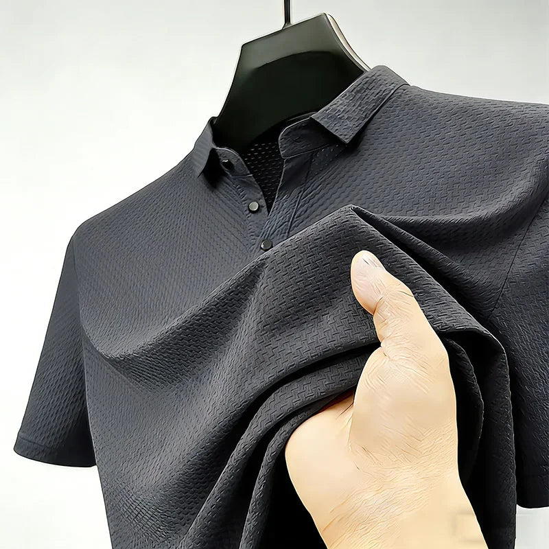 Men's Quick Dry Ice Silk Polo Shirt Short Sleeve Button Placket Jacquard Daily Wear
