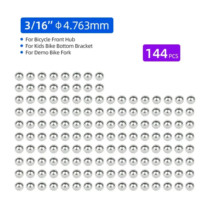 144/20pcs Bicycle Carbon Steel Loose Ball Bearing Dia. 1/4 1/8 3/8 3/16 5/16 5/32-inch 5mm 6mm for MTB Kids Bike Scooter