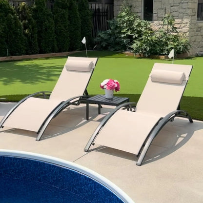 Patio Chaise Lounge Set of 3 Outdoor Lounge Chair Beach Pool Sunbathing Lawn Lounger Recliner Chiar Outside Tanning Chairs