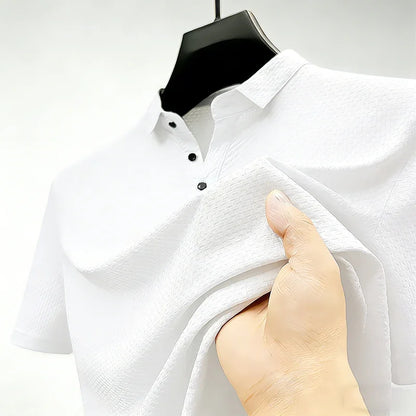 Men's Quick Dry Ice Silk Polo Shirt Short Sleeve Button Placket Jacquard Daily Wear