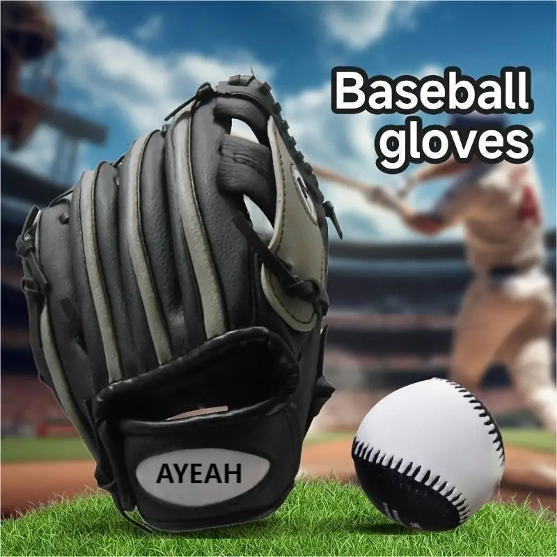 9.5" Baseball glove, Youth practice catching glove, adult PU leather batting glove, junior pitcher softball glove