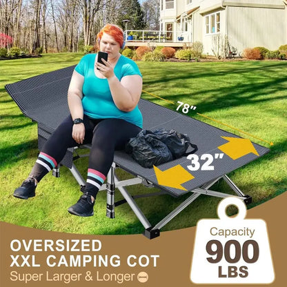 Oversized XXL Folding Camping Cot with Mattress, Heavy Duty Sleeping Cot Bed Portable Adults Outdoor Bed with Carry Bag, Travel