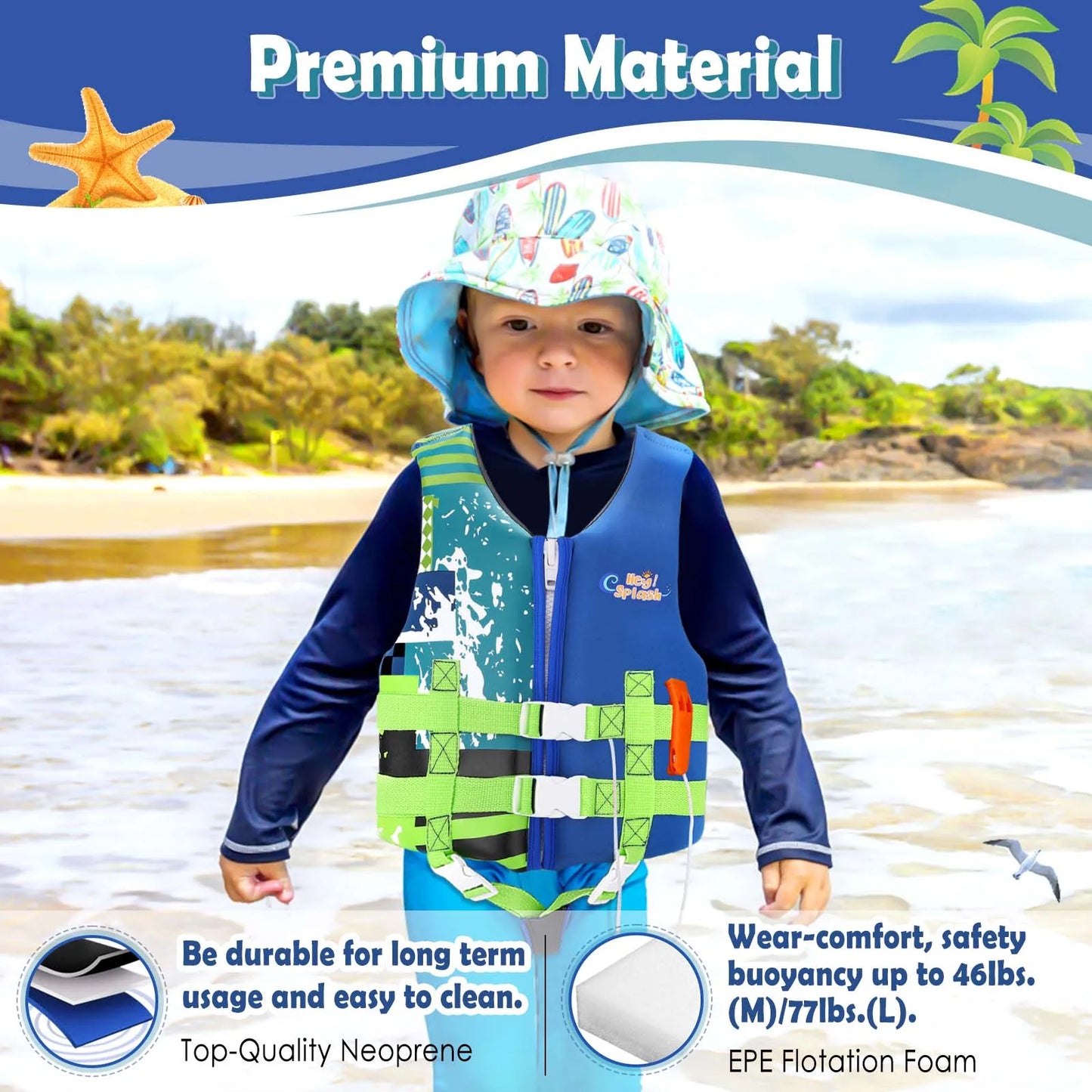 HeySplash Toddler Swim Vest Kids Floaties Swimming Jacket  Jumper Swimsuit with Adjustable Strap Float Puddle Vest for Child