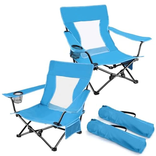 Beach Camping Chair 2 Pack Outdoor Folding Lawn Chair for Adults Heavy Duty Portable Chair with Armrest for Outside Fishing Spo