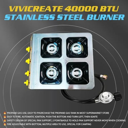 4 Burner Propane Gas Stove 40000 BTU Stainless Steel Cooktop with Enamel Pan Support Electronic Ignition for Camping Outdoor Co